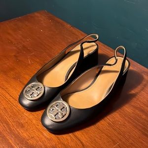 Tory Burch black and silver sling backs size 8